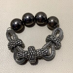 Two Toned Silver Entwined & Bead Bracelet